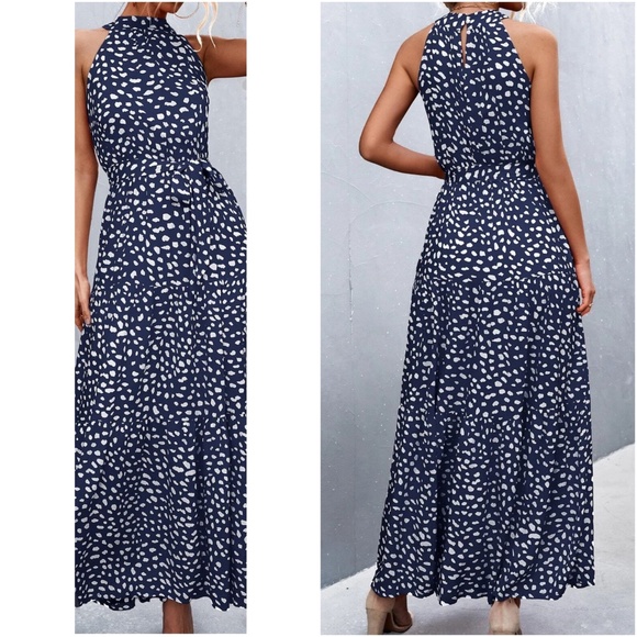Boho Leopard Print High Waisted Halter Maxi Dress - Picture 3 of 7